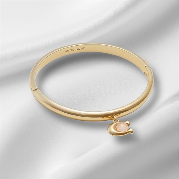 Coach Hinged Bangle Bracelet Gold tone with Rose Quartz C NWT - Picture 6 of 6